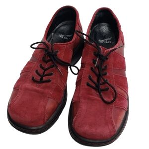 Dansko Suede Leather Lace Up Oxford Shoe Red Size 37 Work Comfort